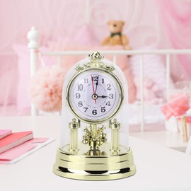 Retro Round Silent Alarm Clock, Digital Alarm Clock European Retro Style Table Clocks Antique Silent Desk Clock for Living Room Bedroom Office Home Decor(Gold)(Gold)