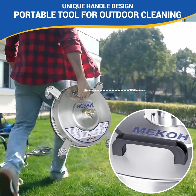 MEKOH 14" Pressure Washer Surface Cleaner 4500PSI, 4 Wheels Stainless
