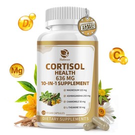 10-in-1 Cortisol Supplements with Magnesium, Ashwagandha, Chamomile, L-Theanine, St. John's Wort, Rhodiola, Vitamin C & D3, for Women Men, 120 Vegan Capsules.:_1 Bottle(120pcs per bottle)