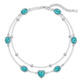 BETHZA Natural Turquoise Anklet for Women Sterling Silver Real Turquoise Gemstone Adjustable Layered Foot Bracelet Jewelry Gifts for Mother Wife