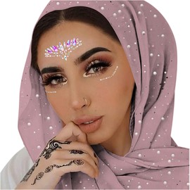 RARITYUS Women Head Wraps with Glitter Rhinestone Pearls Fashion Shawls Hijab Muslim Head Long Scarf Wrap Scarves