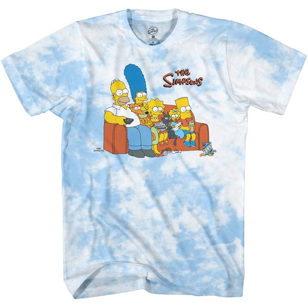 The Simpsons Mens' Bart Classic Shirt Homer, Bart, Krusty and Marge tee Tie Dye T-Shirt (Light Blue Tie Dye, X-Large)