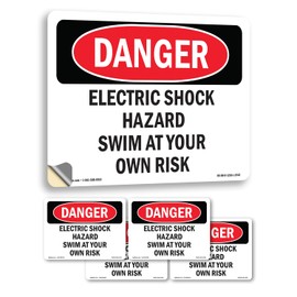 Electric Shock Hazard Risk Swim At Your Own Risk OSHA Danger Vinyl Decal Label 18 Inch x 12 Inch - 5 Pack