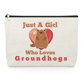 Funny Groundhogs Gift Makeup Bag Animal Lover Presents for Women Friend Groundhogs Lover Gift Woodchucks Cosmetic Bag Christmas Birthday Presents for Zoologist Friend Sister Travel Cosmetic Pouch