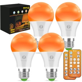 Wivety Sleep Light Bulbs Amber 1600K with Remote Control, Blue Light Blocking A19, 9W for Sleep Therapy, Baby Nursery, Bedroom (4 Packs)