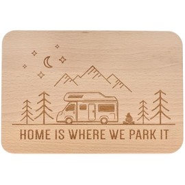 Spruchreif Breakfast board "Home is where we park it", engraved wooden board with camper motif, beech wood chopping board for vanlife and camping fans, 22 x 15 x 1 cm