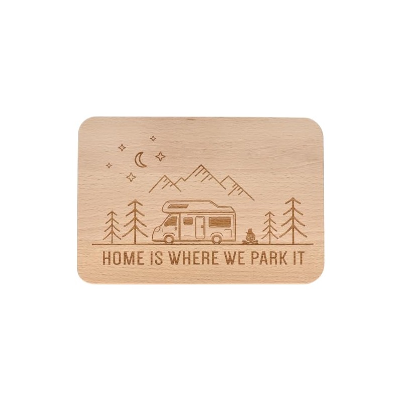 Spruchreif Breakfast board "Home is where we park it", engraved