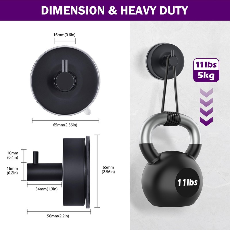 JOMOLA Stainless Steel Bathroom Suction Hooks - No Drill Adhesive-Free