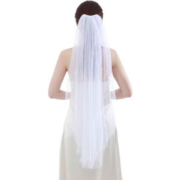Geyoga Wedding Bridal Veil 1 Tier Pearl Wedding Bridal Tulle