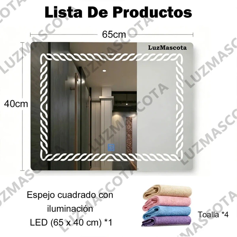 Espejo Rectangular de Baño con Luz LED Táctil, 3 Tonos