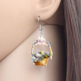 BONSNY Acrylic Easter Eggs Basket Earrings Bunny Rabbit Drop Dangle Hare Jewellery For Women Girls Charms Gift (Orange)