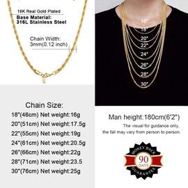 ChainsHouse Twisted Rope Chain with Jewellery Clasp, 316L Stainless Steel, Unisex Twisted Rolo Chain, 3 mm, 6 mm Wide, Various Lengths (18-30 Inches). 3 Colours (Black/Silver/Gold), Stainless Steel