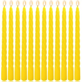 10 Inch Yellow Twisted Taper Candles Set for Summer, 12 Pack Unscented Candlesticks, Dripelss Thin Tapered Candles for Holiday Party Decoration