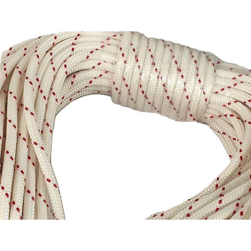 Yacht Braid Premium Polyester Rope 3/8 inch, White/Red (150 feet)