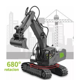 NOVAKA Juguete de Excavadora RC, 1:20 Excavadora Control Remoto RC Juguete 11canal Alloy, Luces y Sonidos Simulados, Vehículo de Construcción de Excavadora Recargable, 1/20 (Verde)