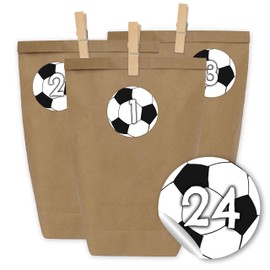 Papierdrachen Advent Calendar for Filling – 24 Gift Bags and 24 Number Stickers and Clips – Footballs Motif – for Packaging and Crafts – Christmas – Mini Set No. 47