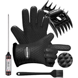 EastKing Smoker Accessories Set-Grilling Oven Gloves,BBQ Claws,Meat Thermometer and Silicone Brush BBQ Set for Cooking Barbecue Baking (Black)