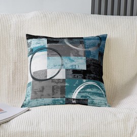 Erosebridal Pack of 4 Teal Blue Ombre Art Throw Pillow Covers Modern Retro Circular Geometry Circle Pillow Covers,Abstract Round Oil Painting Graffiti Cushion Covers 18x18,Gradient Grey Black