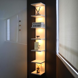 AskTag 7 Tier LED Light Wall Shelves, White