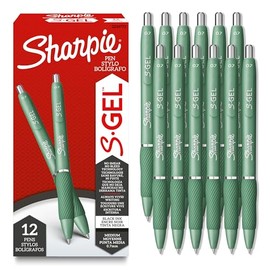 Sharpie S-Gel, bolgrafos de gel, punta media (0.028 in), barril verde bosque, tinta negra, 12 unidades                                                