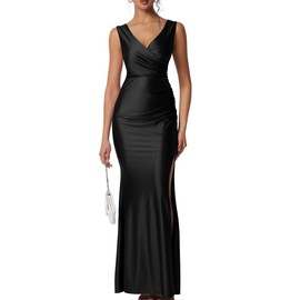 Memoriesea Women's Sexy Sleeveless V Neck High Split Evening Cocktail Maxi Dress Black