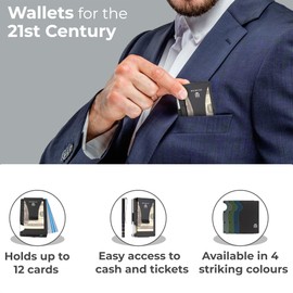 RHINO CO. Minimalist Metal Wallet RFID-Blocking Credit Card Holder with Cash Clip - Slim, Secure, Small and Stylish (Black)