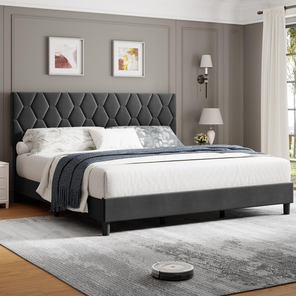 Queen Size Bed Frame and Headboard Modern Upholstered Platform Bed