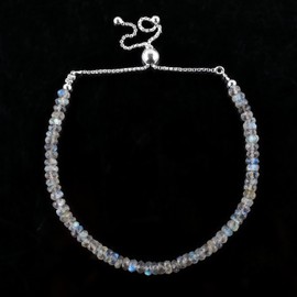 Natural Labradorite Gemstone Beads Bolo Bracelet, Adjustable Slider Chain, Energy Stones, Chakra Healing Crystals, Silver Plated, Gift for Women, Birthstone, Gemstones Jewelry,10 inch