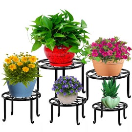 5 Pack Metal Plant Stands,Heavy Duty Potted Holder for Flower Pot,Indoor Outdoor Metal Rustproof Iron Garden Container Round Supports Rack for Planter…