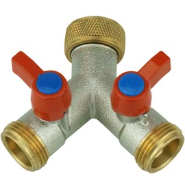 Y-splitter, 2-way with Shut-Off Valves, Two Inlet Hose Connector, 2 Appliances, Refrigerator and Washing Machine, Tap Valves 3/4 inch
