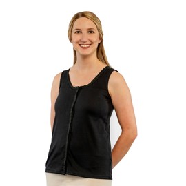 Gentle Touch Post Mastectomy Recovery Camisole- Includes Drain Pockets and Breast Forms Black