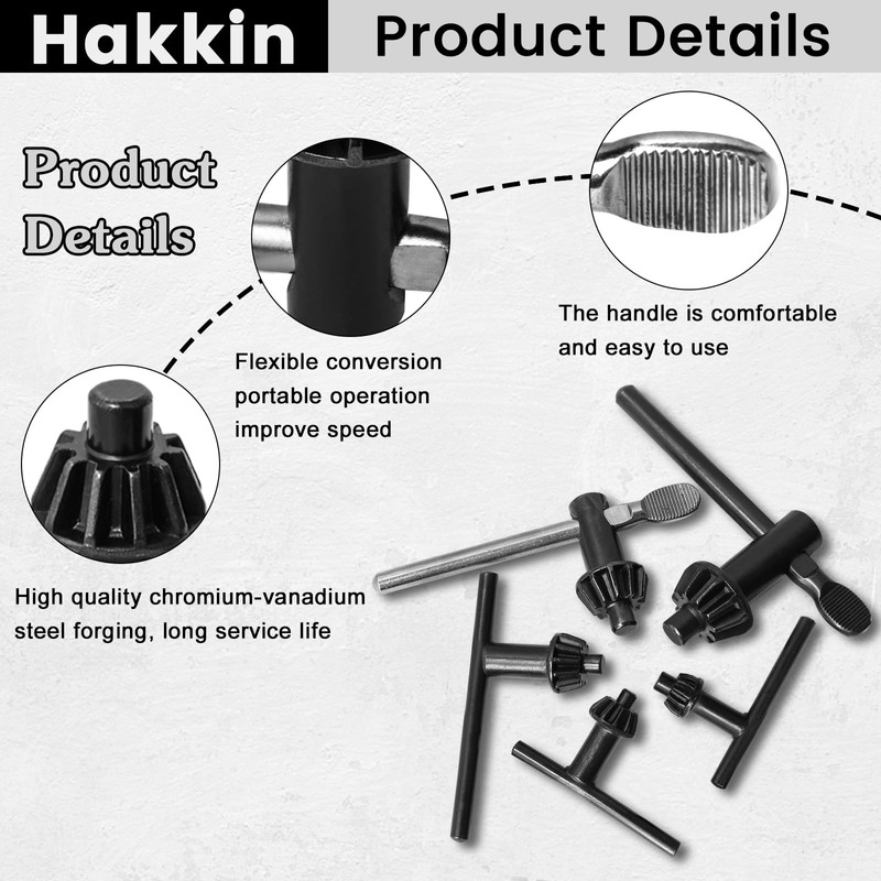 Drill Chuck Key Wrench 3/4" 5/8" 1/2" 3/8" 1/4" Carbon