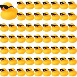 60 Pcs Rubber Duck in Bulk with 60 Sunglasses, Mini Yellow Rubber Duck Gifts Bath Float Bathtub Toys Tiny Ducks for Cruise Holiday Baby Shower Decoration Birthday Party Favors Supplies