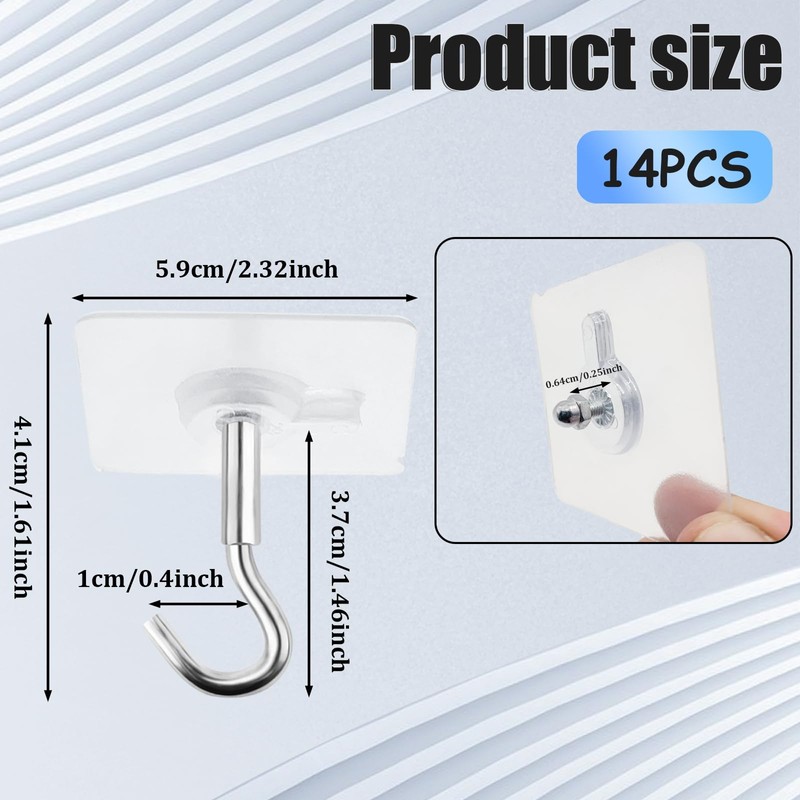 JDBZYDM 14 PCS Adhesive Ceiling Hooks, No Drill Ceiling Hooks