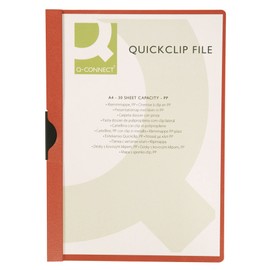 Clip Report File Q-CONNECT Metal Clip PP A4 200/350 Micron Red/Document Archiving/Type-Hard, with Metal Clip/Material-PP/Label-N.a. / Colour-Red/Format-A4 / Weight (g/m2)-N.a.