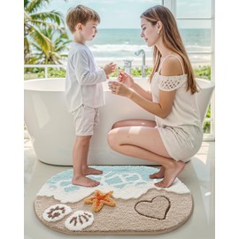LUMI Beach Bathroom Rugs, Non Slip Bath Mat Ultra Soft Washable Absorbent Quick Dry, Ocean Sea Theme Bath Rug with Starfish Shell for Shower Floor, Kitchen Decor, Kids Room, 24"x44"