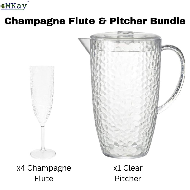 eMKay® Reusable Four Clear Dimple Plastic Champagne Flutes (200ml) &
