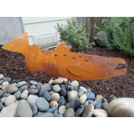 Blue Luca Salmon Stake, Fish Art, Metal Garden Art, Lawn Art, Yard Art, Cabin Rustic Decor