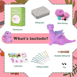 Needle Felting Kit- Dinosaur, Needle Felting Kit for Beginners Adult, Animal Felting Kit Supplies Include Felting Needles, Felting Wool, Felting Pad and Instruction