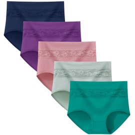 Xaanelr Women's Underwear Cotton Tummy Control High Waisted Underwear Soft Breathable Full Coverage Panties Multipack (US, Alpha, X-Large, Multi - A05-5 Pack)