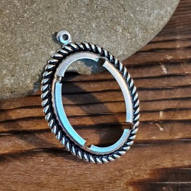 Cascade Jewelry Sterling Silver Plated Rope Edge 25x18mm Oval Cabochon Pendant Prong Setting