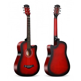 38'' Wood Acoustic Guitar, 6 Steel-String Acoustic Guitar With Guitar Bag and Elementary Tutorial of Folk Guitar for Beginner/Adult(Red)