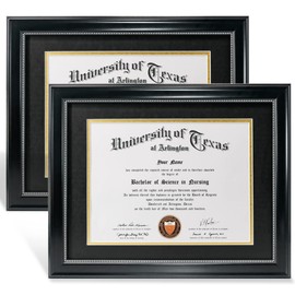 GraduationMall 8.5x11 Diploma Frame with Black over Gold Mat or Display 11x14 Document without Mat, UV Protection Acrylic, Black with Silver Beads, Set of 2