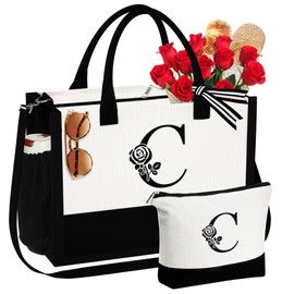 YOOLIFE Christmas Gifts for Women - Gifts for Women, Birthday Gifts for Women, Teacher Gifts, Birthday Gifts for Her Friend Teacher Mom Sister, Christmas Gifts for Mom Women, C Initial Tote Bag