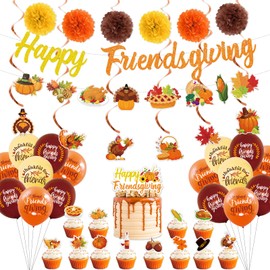 Friendsgiving Party Supplies Set,Friendsgiving Party Banner and Hanging Swirl,Balloons for Thanksgiving Party Decorations.