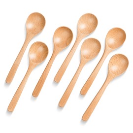 Hefild 7 PCS Wooden Spoons for Eating, 7 inch Wooden Honey Spoons for Tea, Wooden Teaspoons for Stirring Coffee, Beech Wood Table Spoons for Cooking, Small Serving Spoons for Soup, Desserts & Cereal