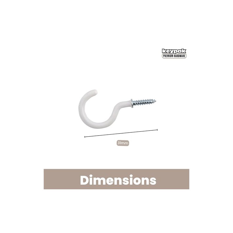 keypak White Metal Screw-in Cup Hooks Metal, 31mm Ceiling Hooks