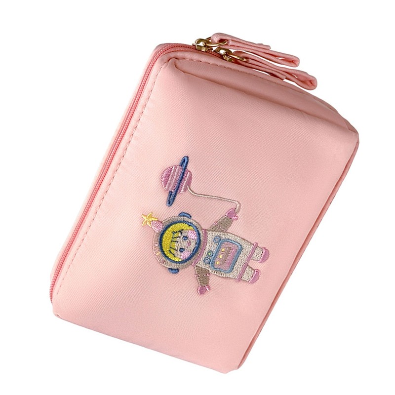 Spaceman Embroidered Mini Makeup Bag Zipper Closure Multi Compartment Travel