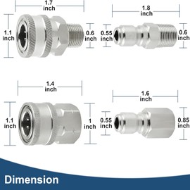 2 Sets NPT 3/8 Inch Pressure Washer Coupler Quick Connect Plug Stainless Steel Male and Female Quick Connect Fittings Pressure Washer Adapter Set (Internal Thread, External Thread)