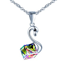 Yumilok Women's Swan Pendant with Crystal 925 Sterling Silver Jewellery Gift for Women Mum Wife Girlfriend, Silver Crystal, Crystal